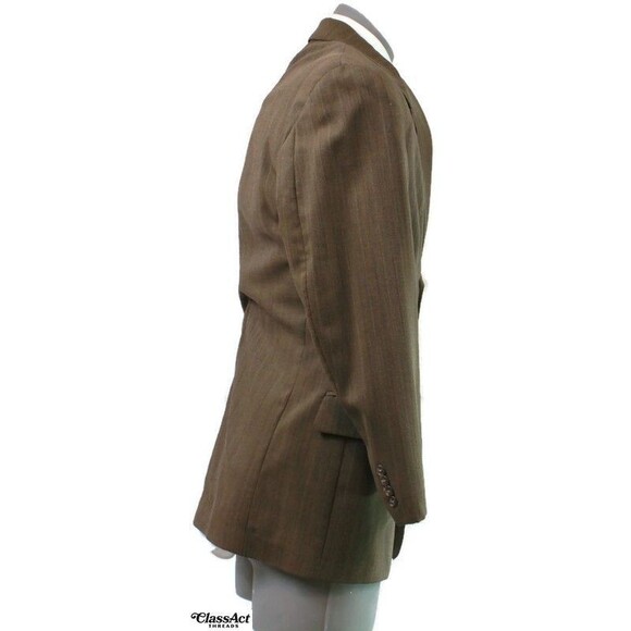 CESARANI MEN'S Sport Coat Blazer Suit Jacket Brown Striped 3 Btn Wool 40R - Picture 4 of 7